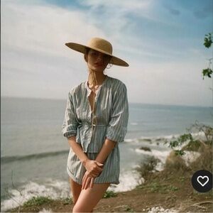 Doen Lille Blue and White Striped Pintuck Button-Front Blouse Organic Cotton XL